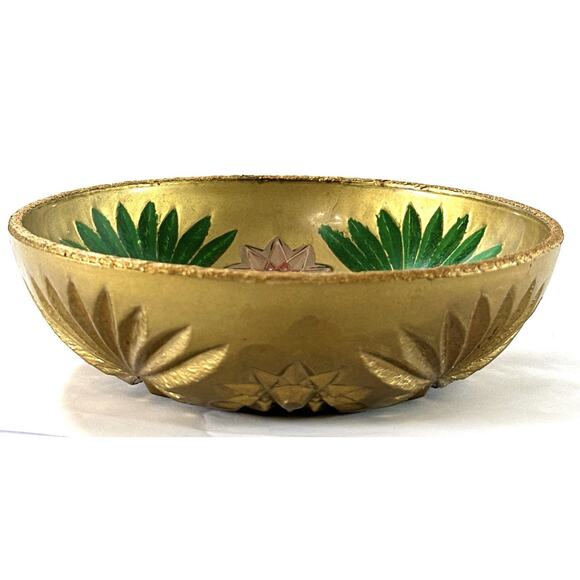 Signed Art Glass Bowl Alice P. Vickory 1993 Hand Painted Gold Jeweled 7” - Picture 2 of 6